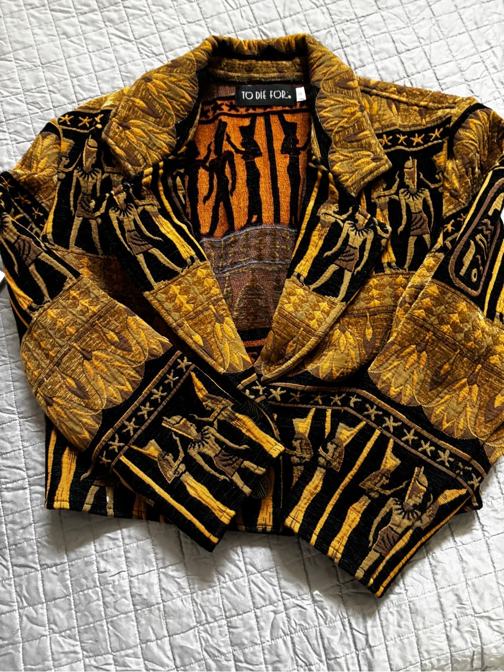 Vintage To Die For Women's Golden Yellow & Black Egyptian Cropped Blazer S